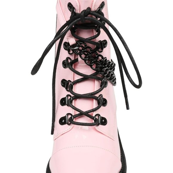 ⚡Women’s 4pink Combat Lightweight Side Zipper Ankle High Heel Chunky Boots - Picture 5 of 6